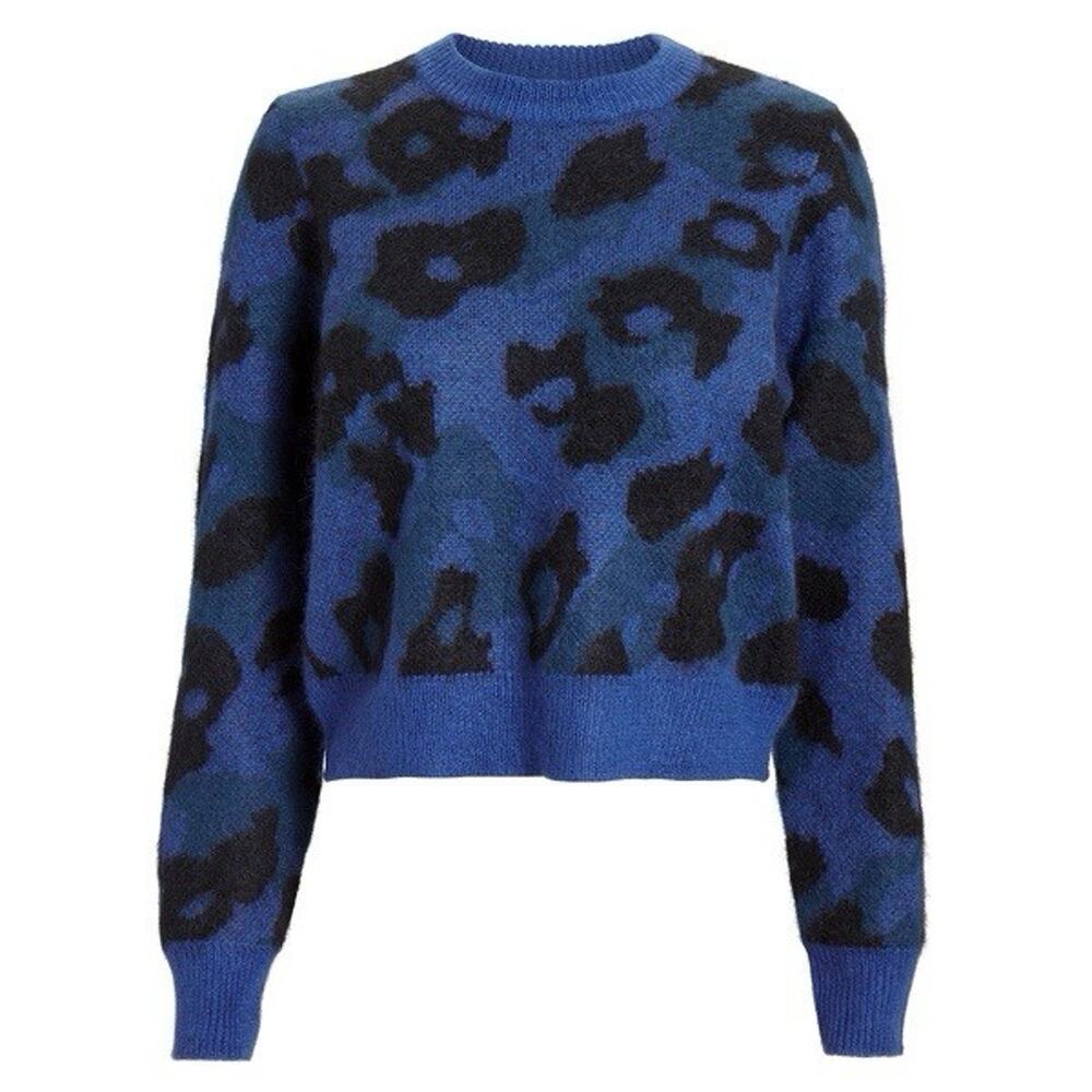 Rag & Bone Women's Blue/Black Mohair Blend Pullover Leopard Print Sweater XS